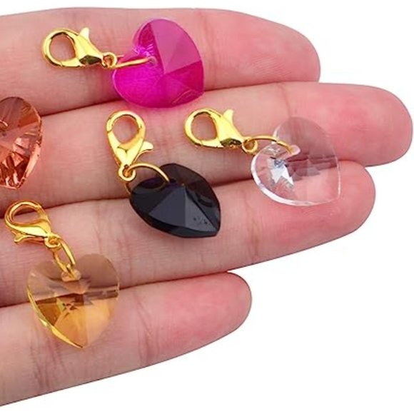 Choose Color 14mm Crystal Heart Charm Lobster Clasp Purse Zipper Pull - Picture 7 of 7